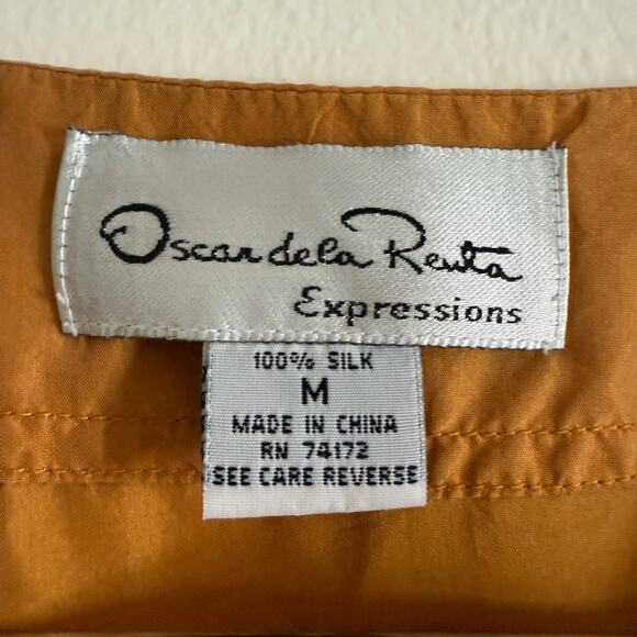 90's Vintage OSCAR de la RENTA | Deep Mustard Silk Baseball Style Shirt | Medium - Picture 3 of 6